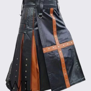 Black and Brown Leather Kilt For Men