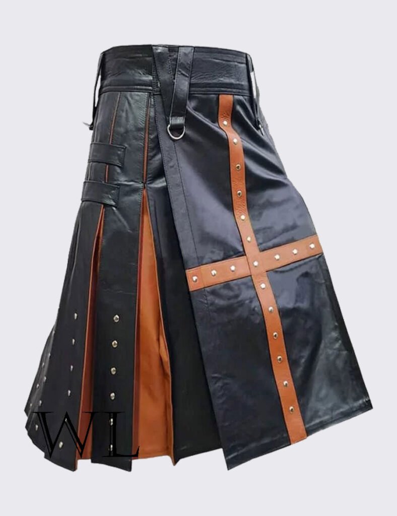 Black and Brown Leather Kilt For Men