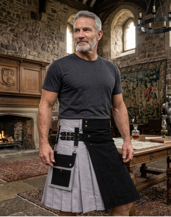 Black and Grey Hybrid Cotton Kilt