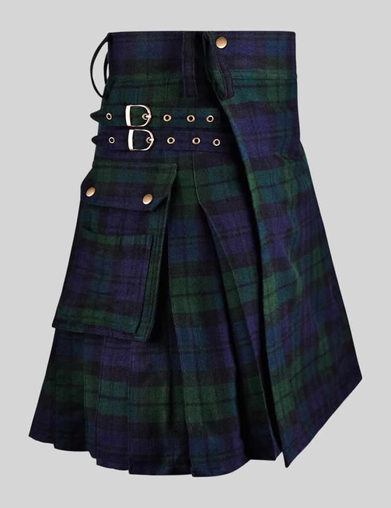 Black Watch Tartan Utility Kilt Combine timeless Scottish heritage with modern practicality in the Black Watch Tartan Utility Kilt. Featuring the iconic Black Watch tartan pattern and a contemporary utility-inspired design, this kilt offers a bold and versatile alternative to traditional kilt styling. Ideal for Highland gatherings, festivals, weddings, cultural celebrations, themed events, outdoor occasions, and casual wear, this kilt brings together classic tartan character and a rugged modern aesthetic. Pair it with traditional Scottish accessories for a formal look or a casual shirt for everyday styling. Key Features: Classic Black Watch tartan design Modern utility-inspired kilt styling Traditional Scottish heritage appearance Versatile for formal and casual occasions Ideal for weddings, festivals, Highland events, and celebrations Combines classic tartan character with contemporary utility fashion